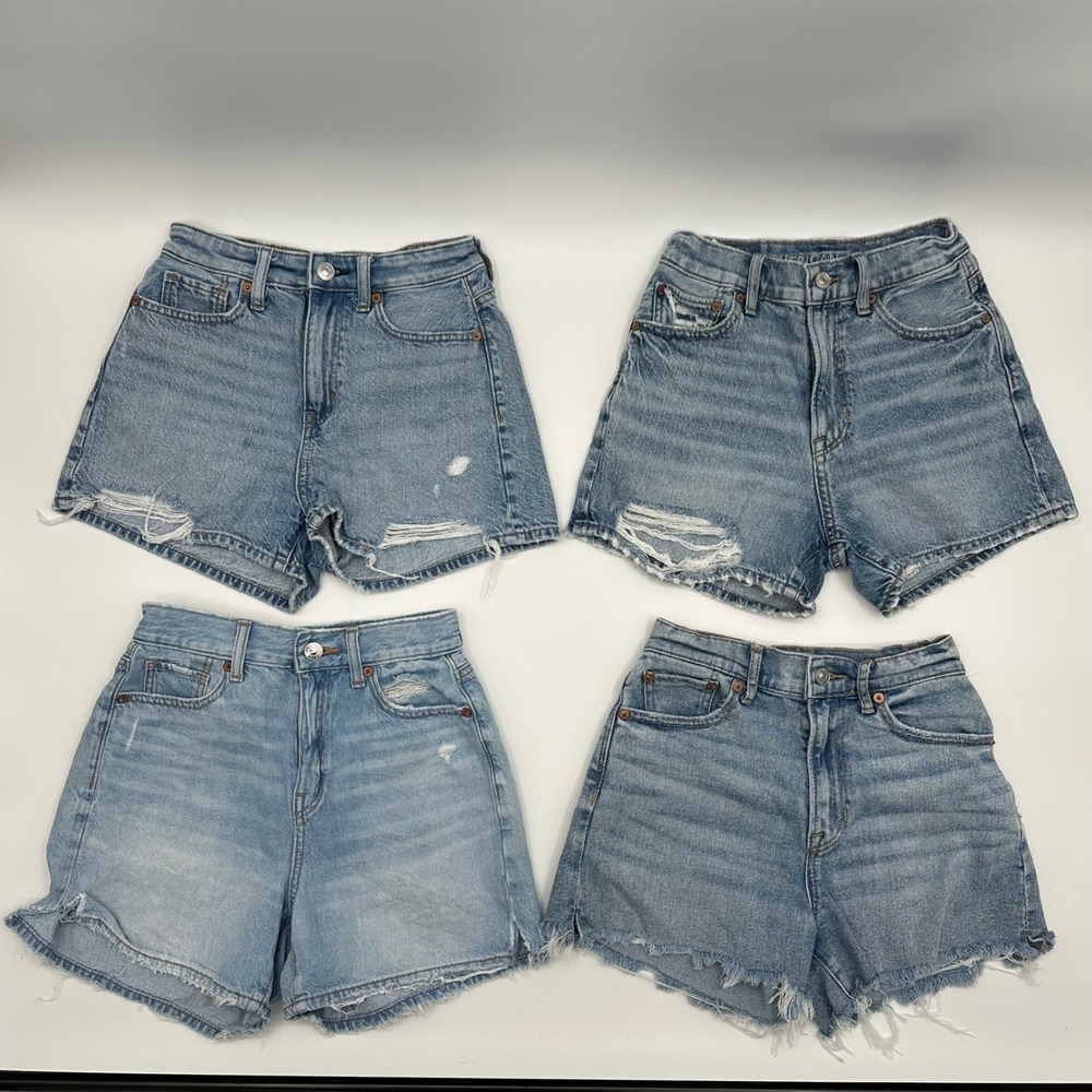 Lot 4 American Eagle Blue Denim Shorts Bundle Distressed High Waisted Size 000